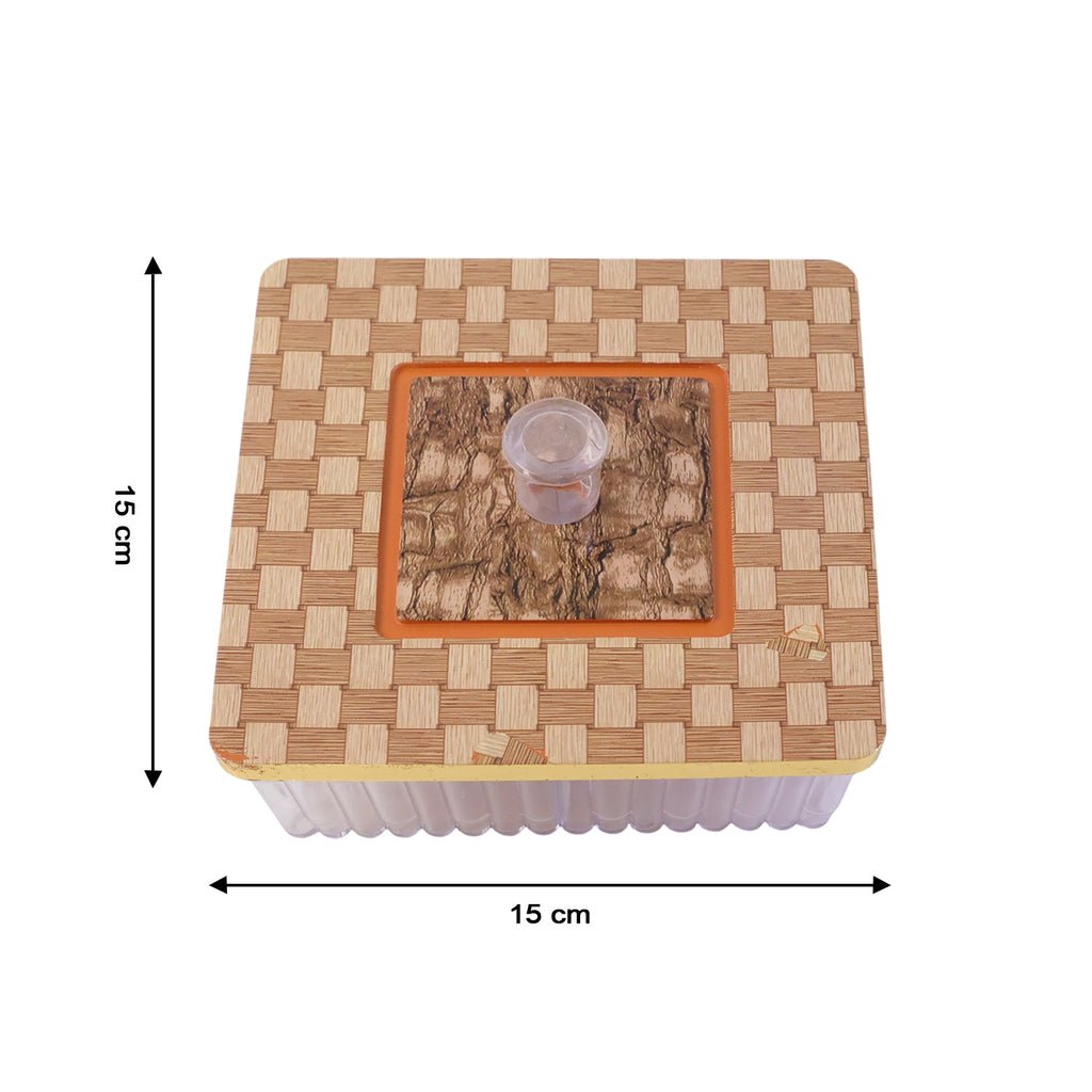 Plastic dry fruit box filled with an assortment of snacks and sweets