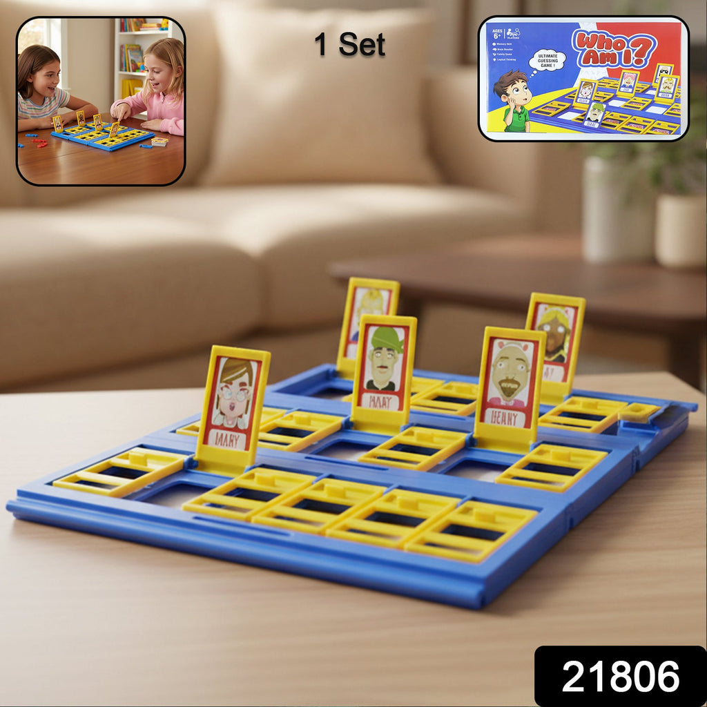Two kids enjoying Who Am I interactive guessing game with character cards