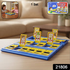 Two kids enjoying Who Am I interactive guessing game with character cards