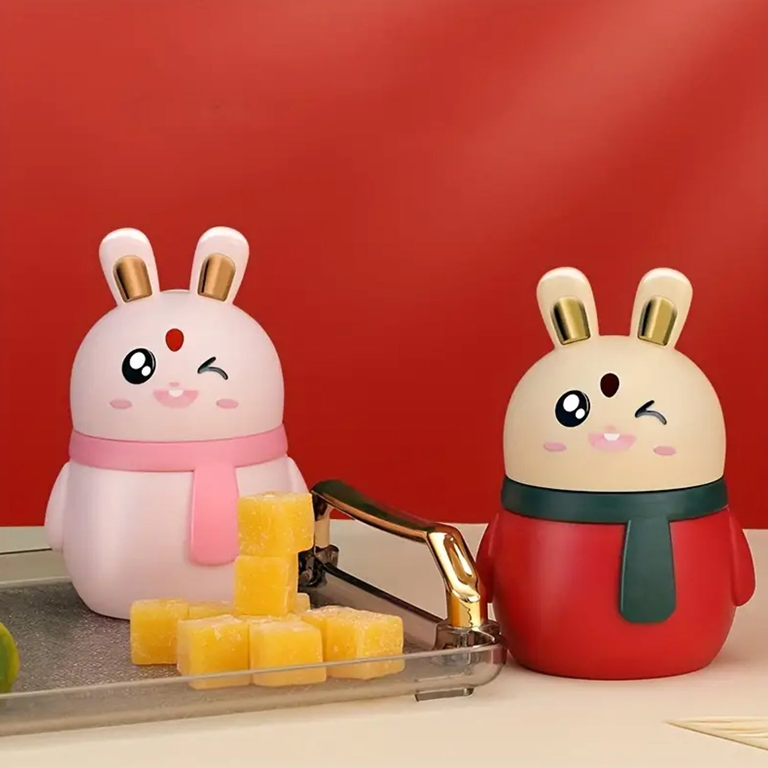 An overhead view of the rabbit toothpick dispenser, showing its capacity and stable base.