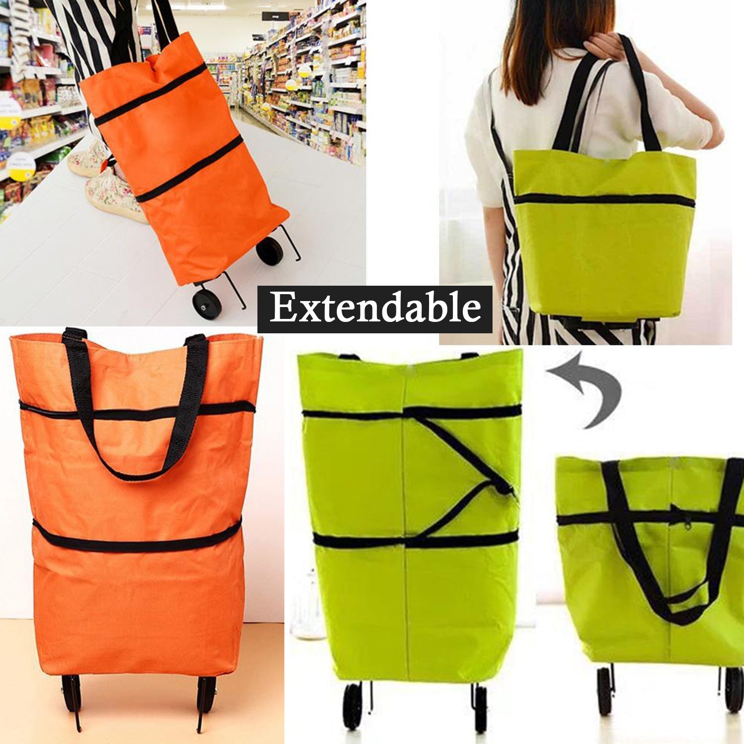 FERVENT foldable trolley bag with an extended handle, providing comfortable grip.