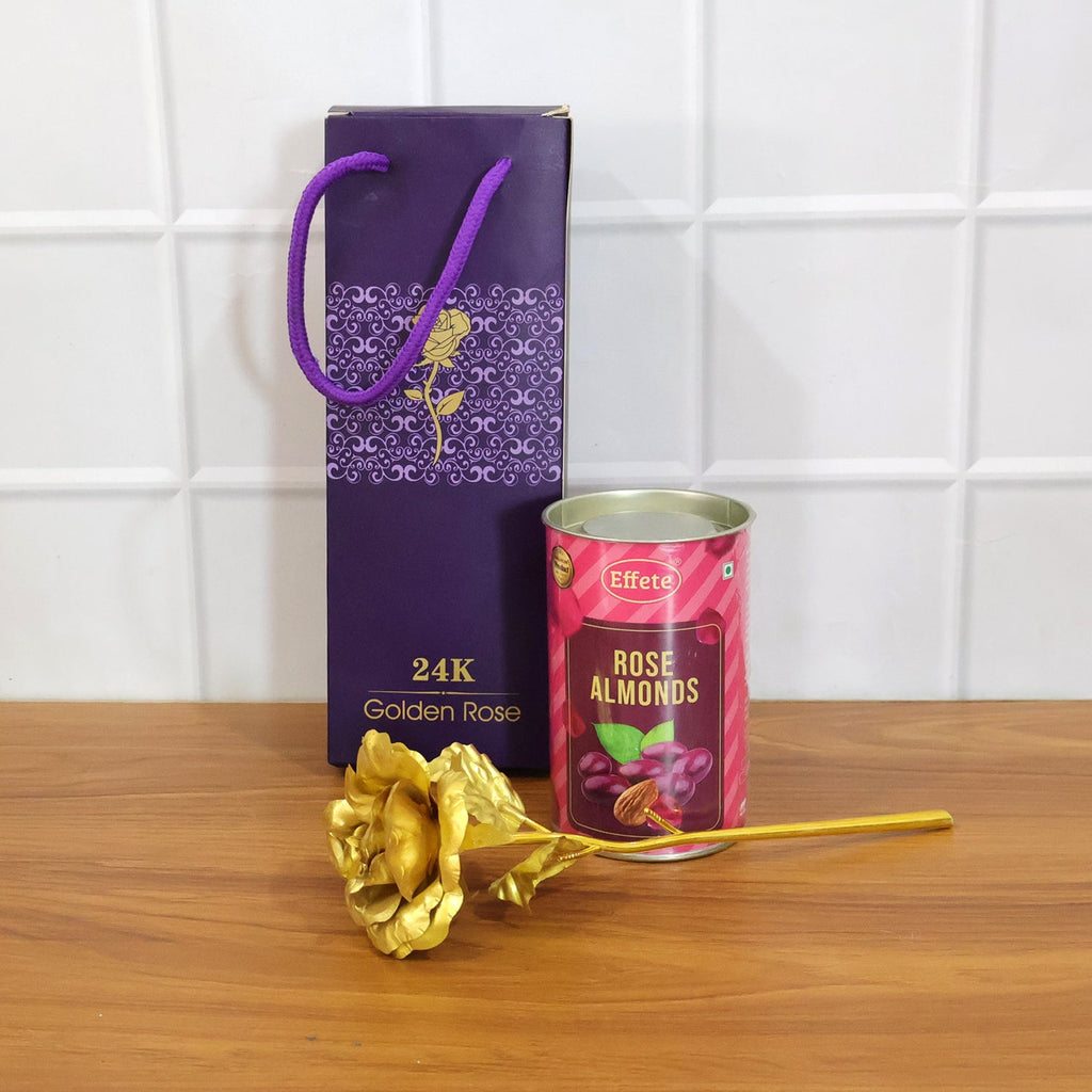 Complete golden rose and rose almonds gift set in box