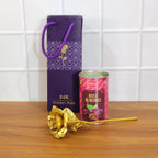 Complete golden rose and rose almonds gift set in box