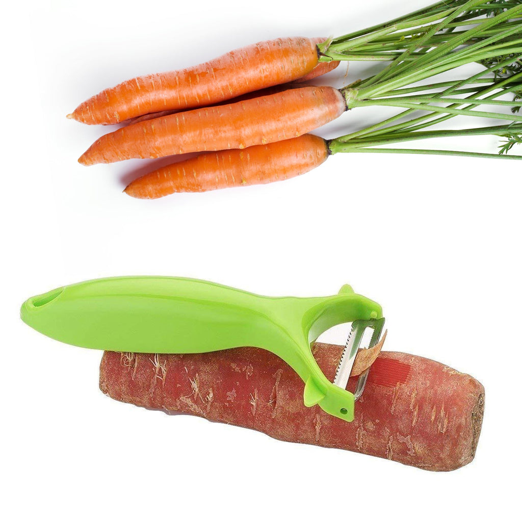 Versatile kitchen peeler efficiently peeling a cucumber, demonstrating its ease of use.