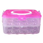 Multiple stackable egg storage boxes demonstrating efficient kitchen organization.