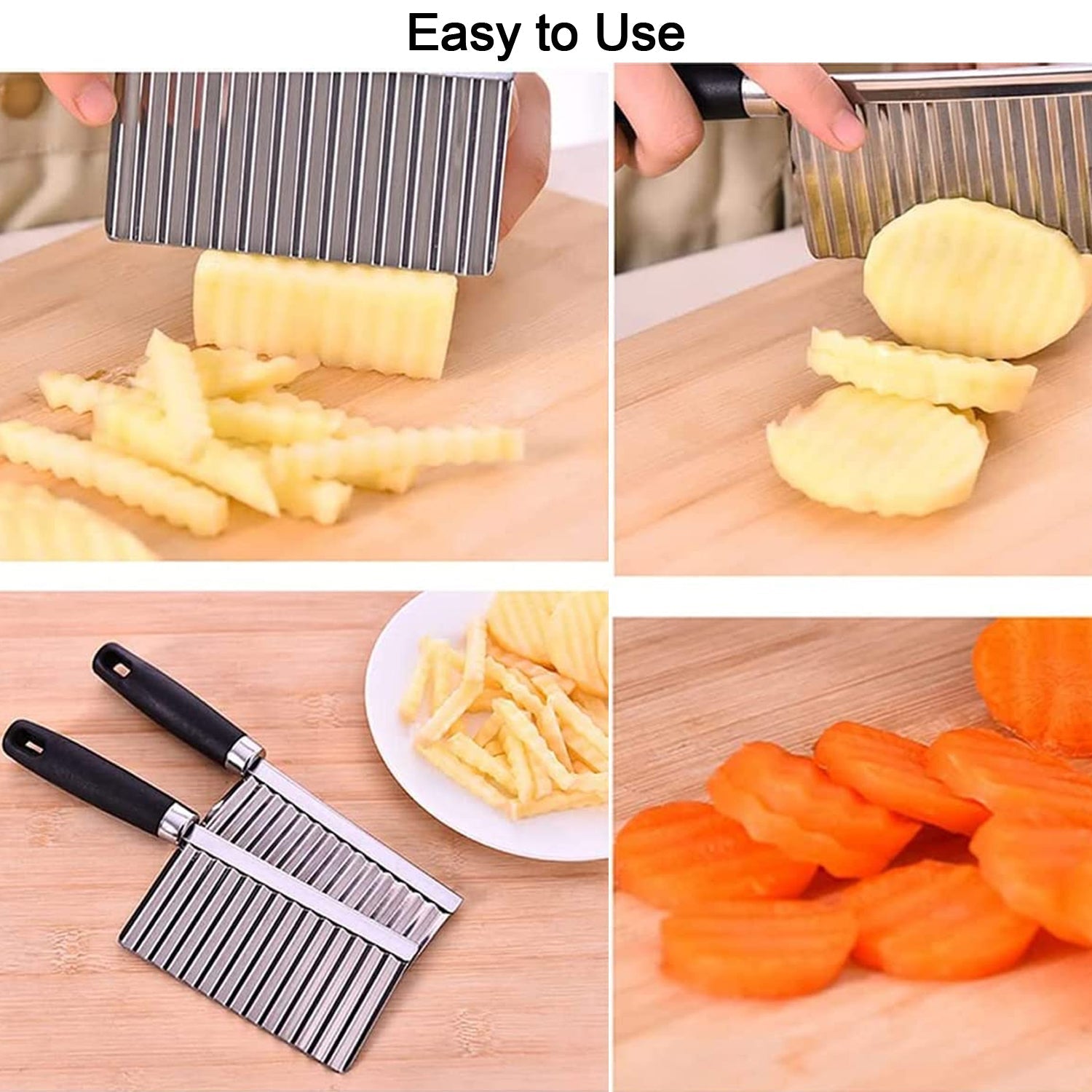 Comparison shot of the Quickslice Stainless Steel Crinkle Cutter Knife