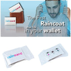Person wearing waterproof emergency raincoat card outdoors in the rain