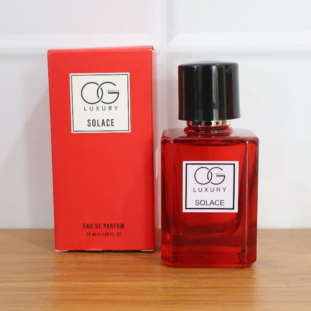Luxury Solace Eau De Parfum bottle with stylish matte-finish box