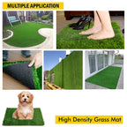 The weather-resistant artificial grass mat creating a cozy green corner on a balcony.