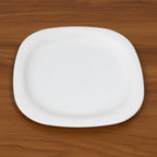White plastic square dinner plate, easy to clean and stackable