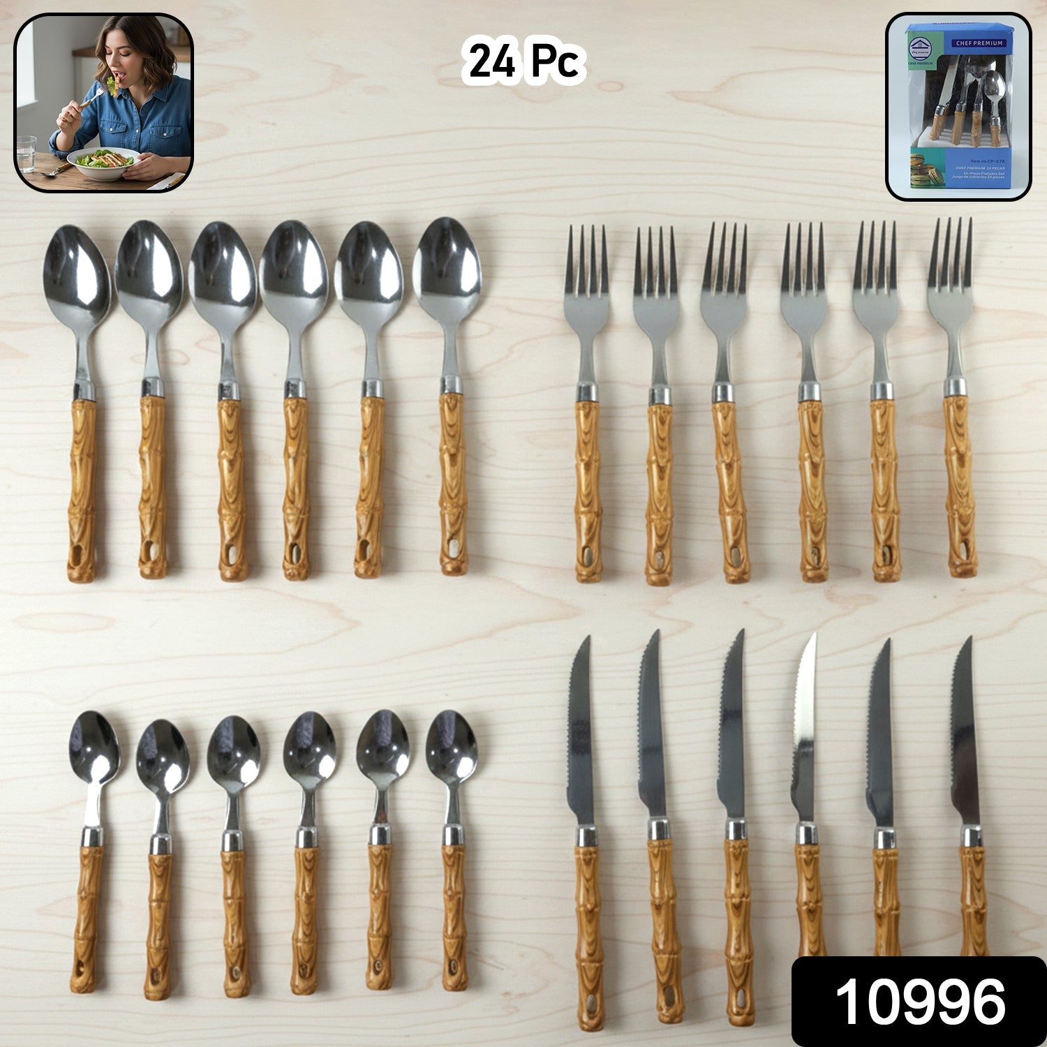 24-piece stainless steel cutlery set for home or restaurant