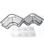 Two-piece stainless steel corner shelf organizer with black iron coating mounted on bathroom wall