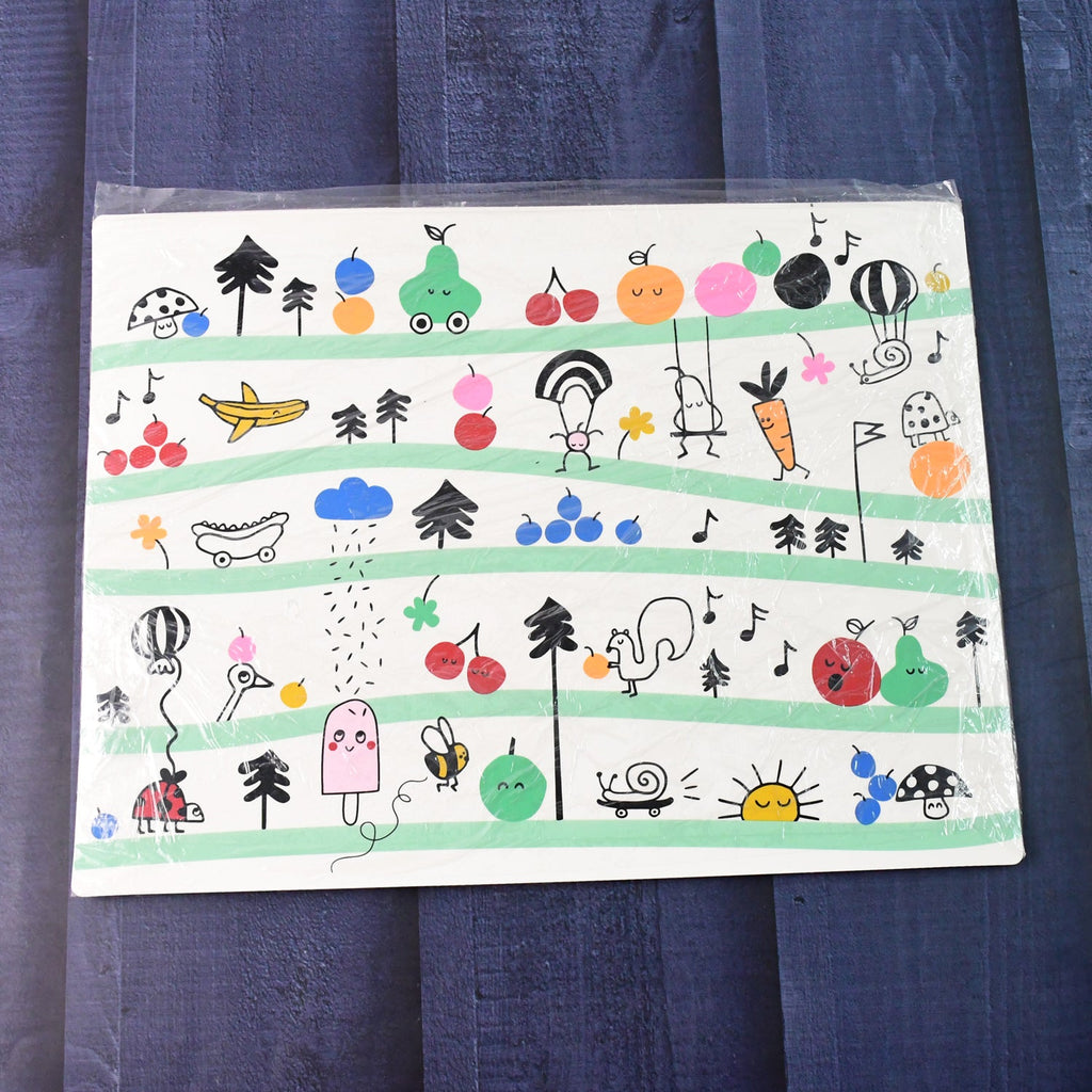 Set of 4 kids placemats in various colorful cartoon designs