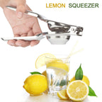 Handheld lemon squeezer actively pressing a lemon half, demonstrating its powerful juicing action.