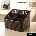 Brown woven design desk organizer basket holding office supplies