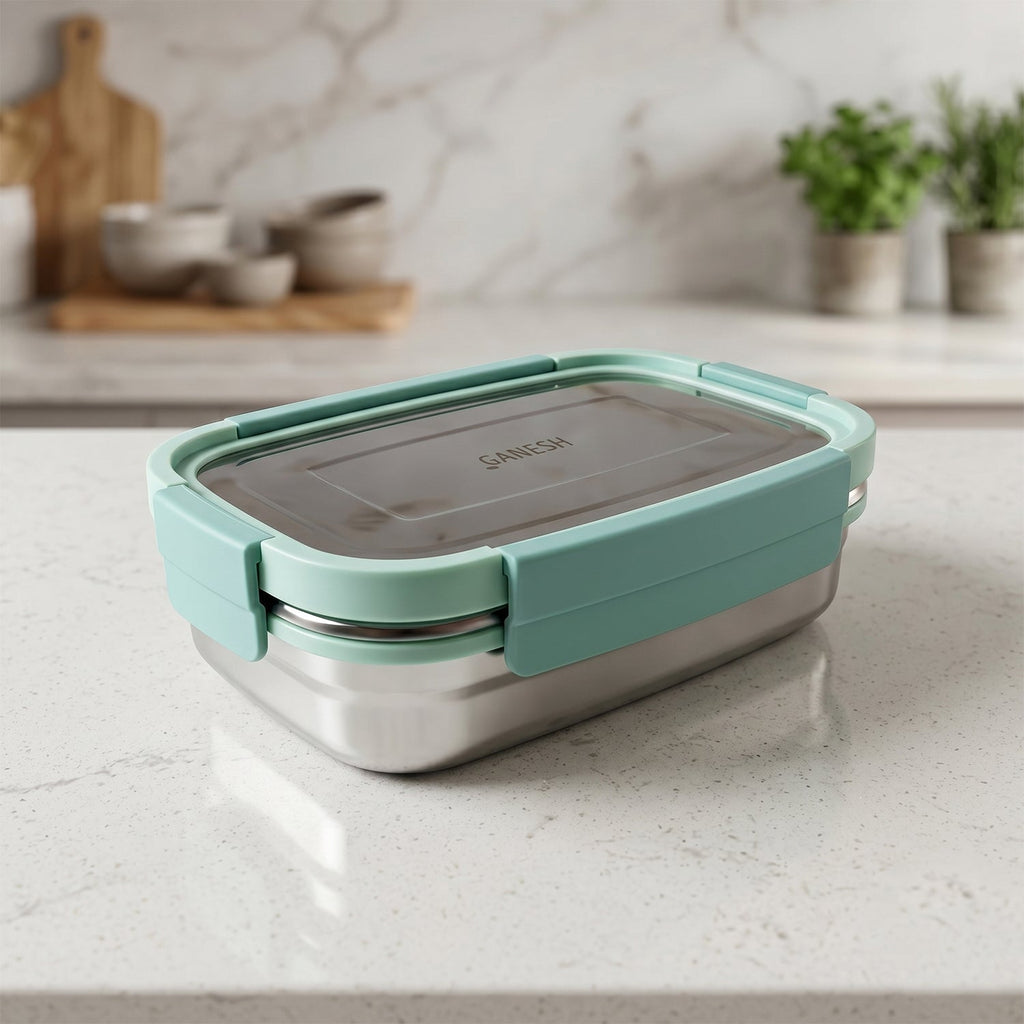 Lunch box set in use with food inside