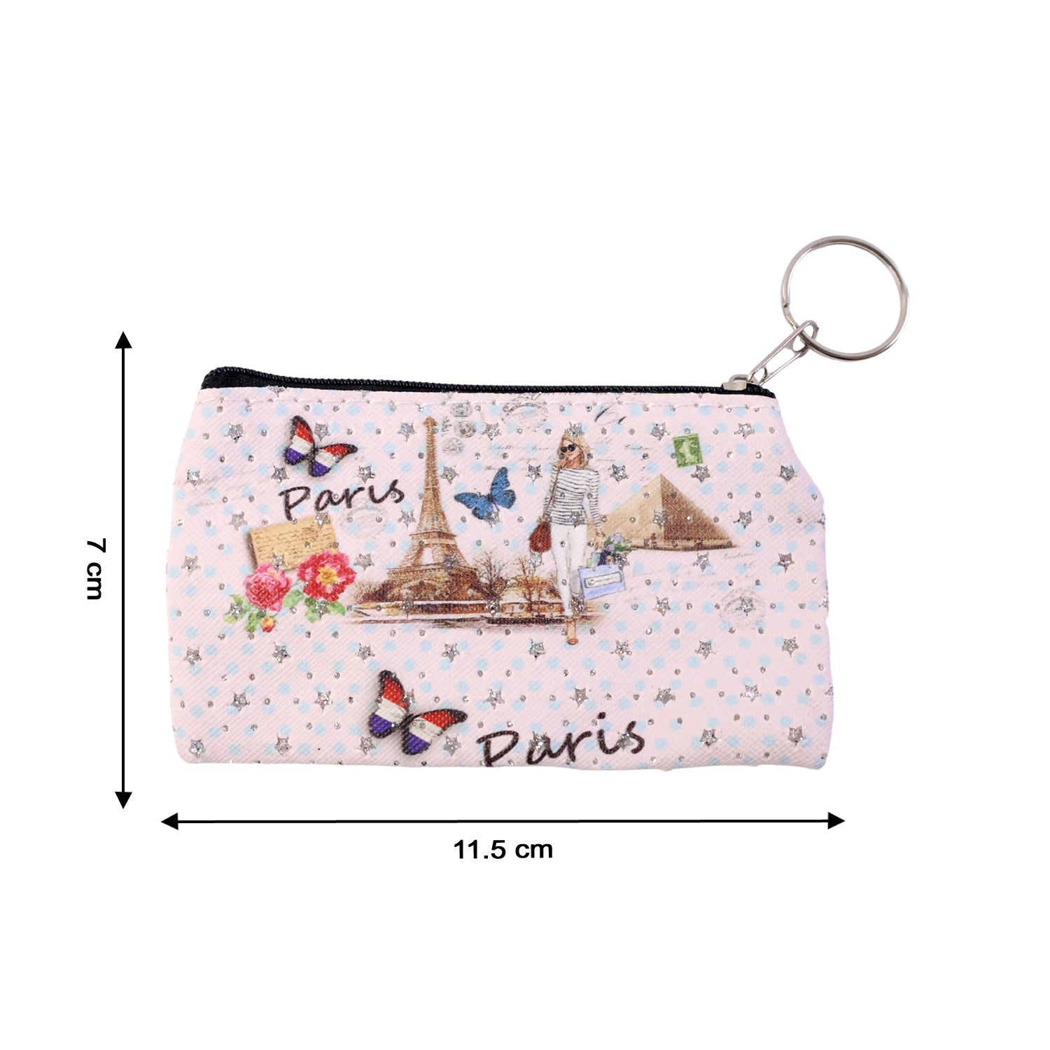 Neatly stitched Paris print zipper pouch for coins and cards