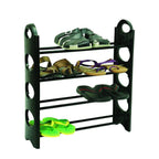 Sturdy carbon steel 4-shelf shoe rack, designed for long-lasting footwear organization.