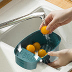 Space-saving drying rack and dish drainer for kitchen countertop organization.