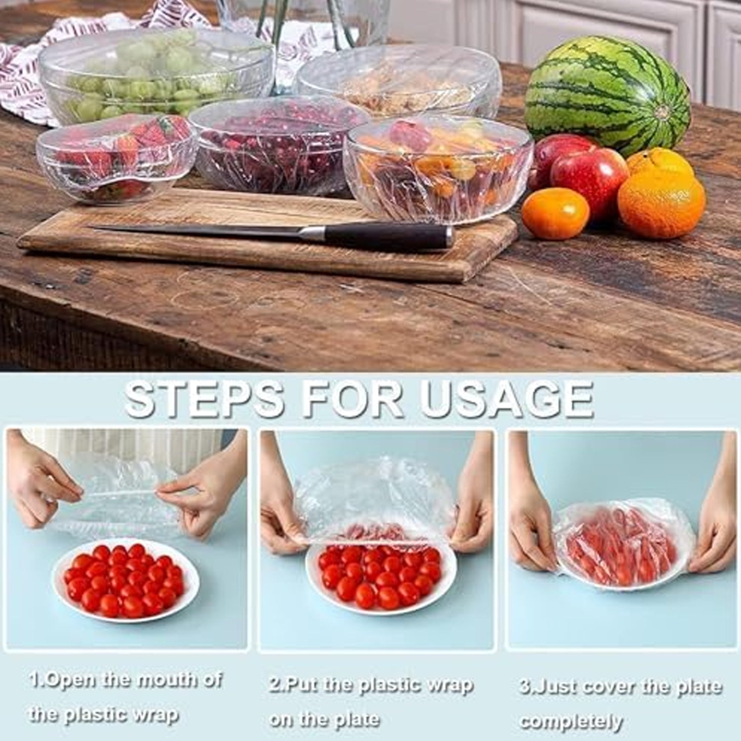 Elastic food covers protecting dishes from insects at an outdoor picnic setting.