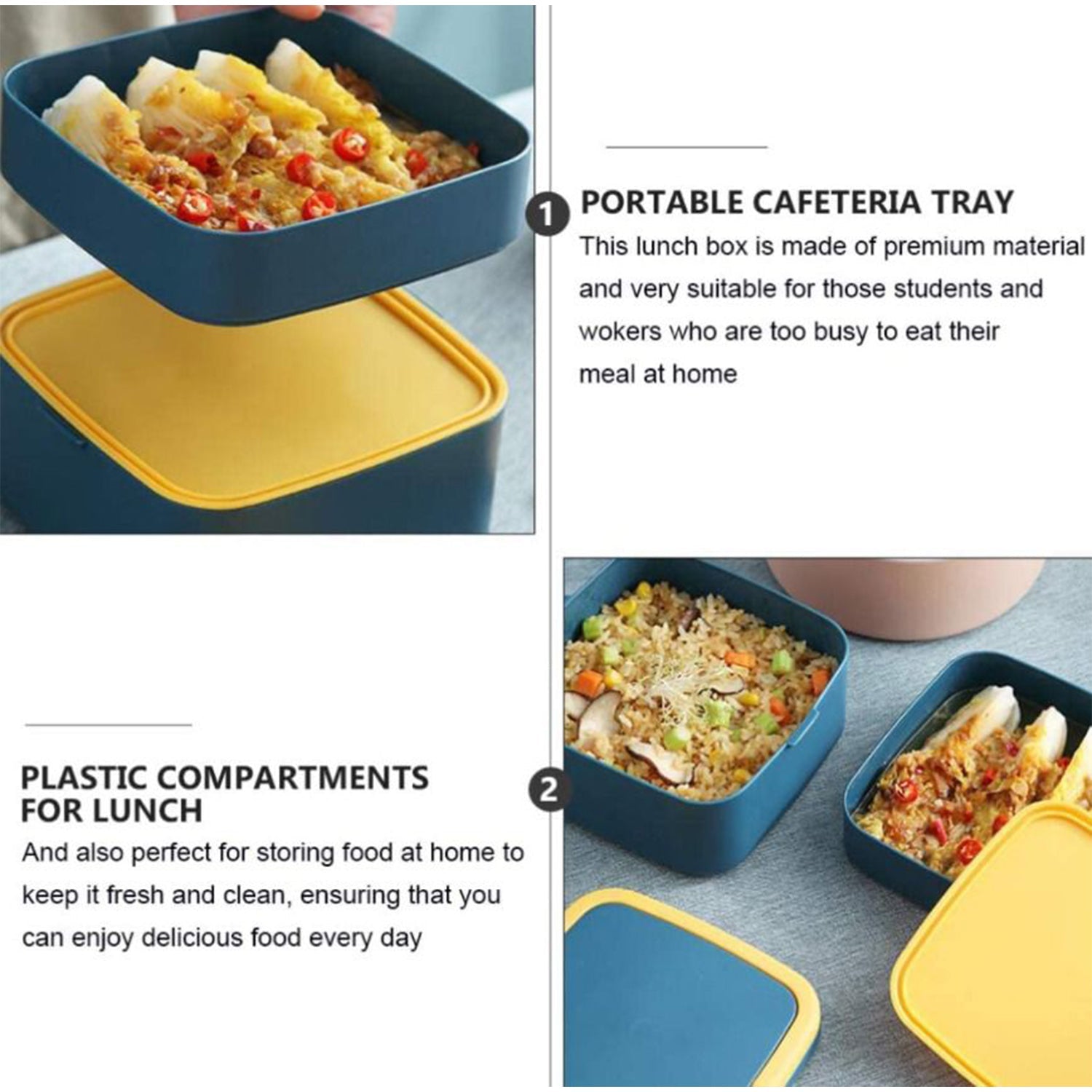 Lifestyle shot of the blue lunch box with its spoon, ready for a healthy meal.