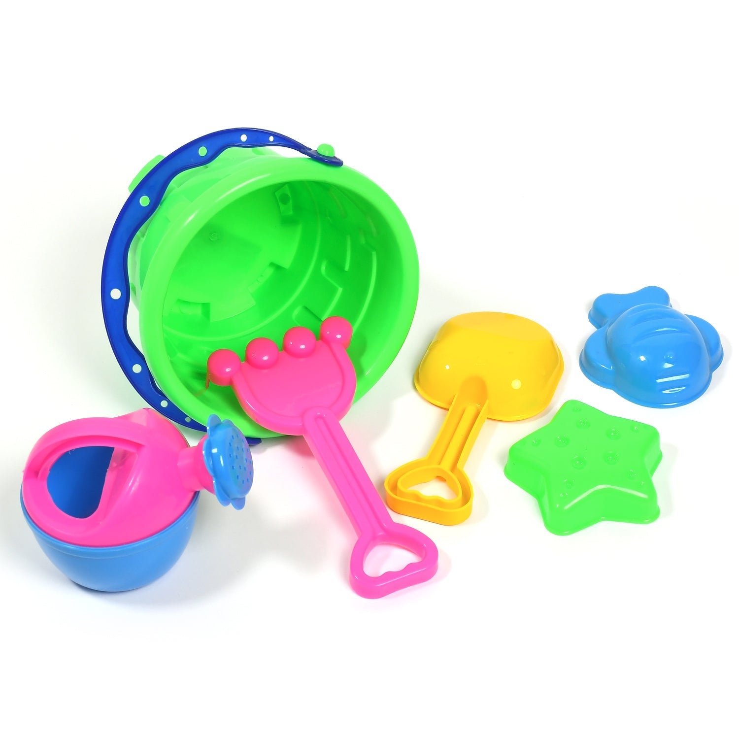 Close-up of the durable plastic beach sand castle toy set accessories.