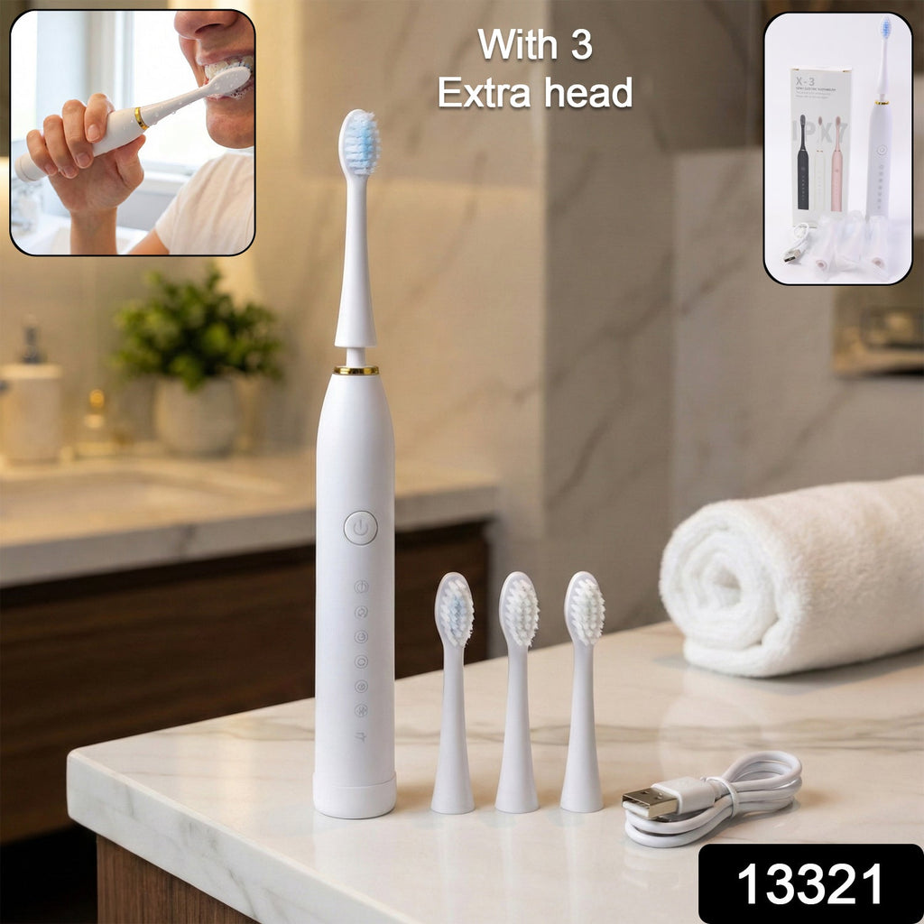 Side view of ergonomic rechargeable electric toothbrush in white