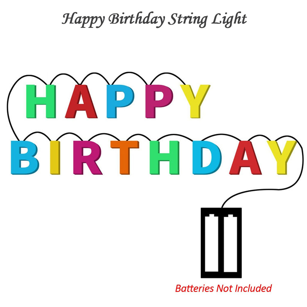 Detailed view of LED letter lights spelling Happy Birthday in assorted colours