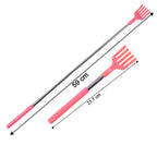 Person using the telescopic back scratcher to reach an itch on their back.
