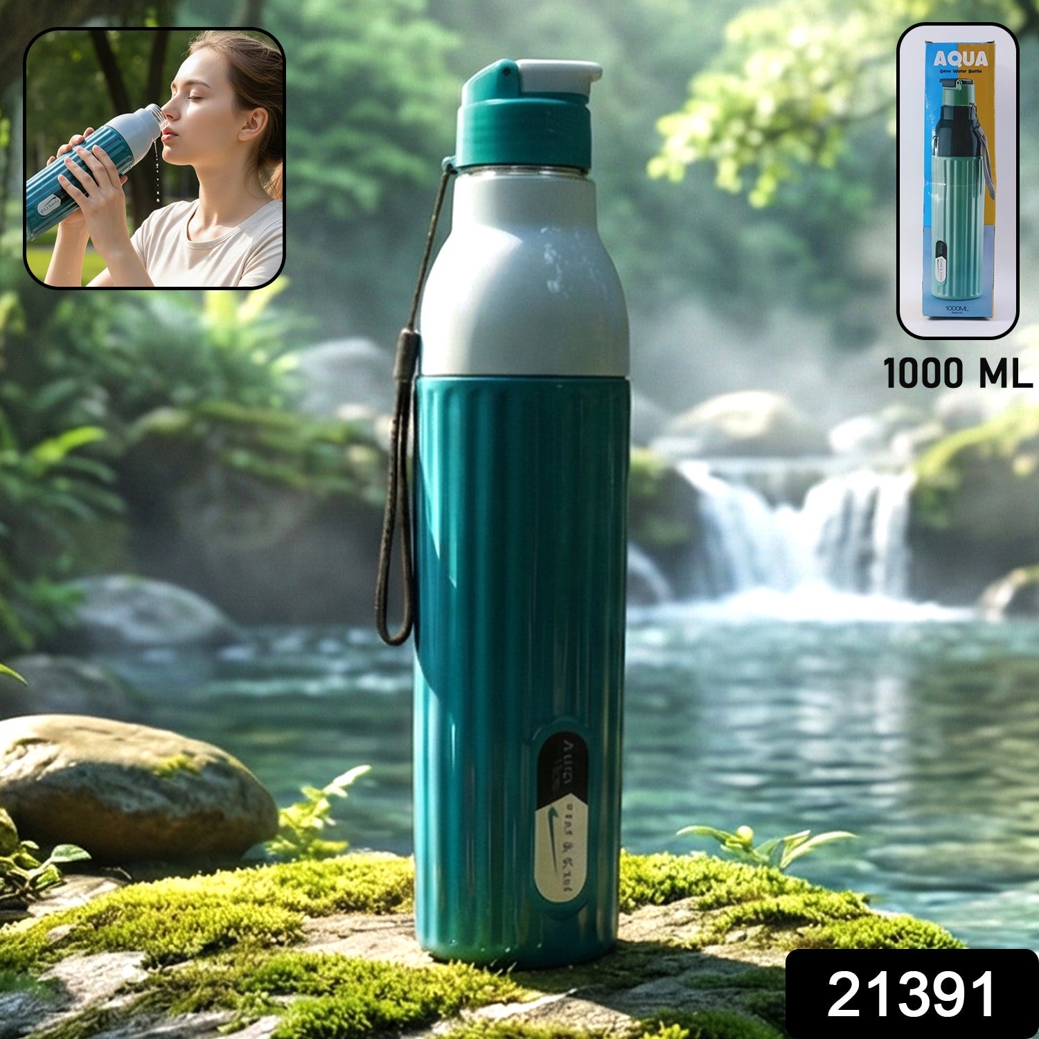 Front view of sports sipper water bottle designed like a flask