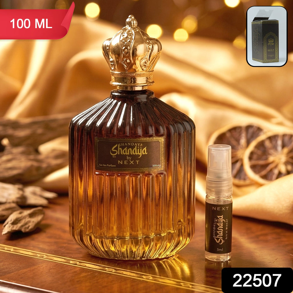 Stylish bottle of Next Shanaya Oud perfume with decorative crown cap