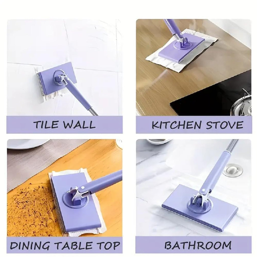 Demonstrating the hands-free cloth removal process of the push-pull mini mop.