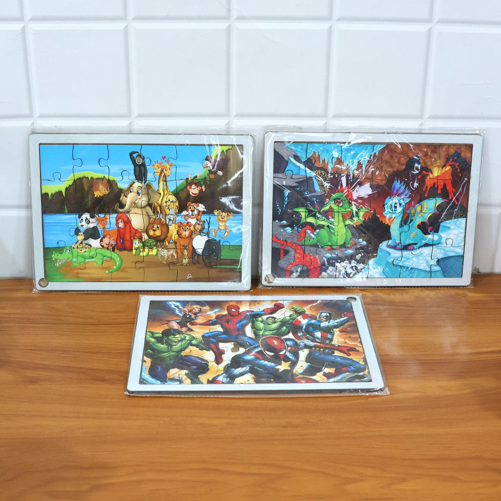 Stack of assorted educational wooden jigsaw puzzle boards for kids
