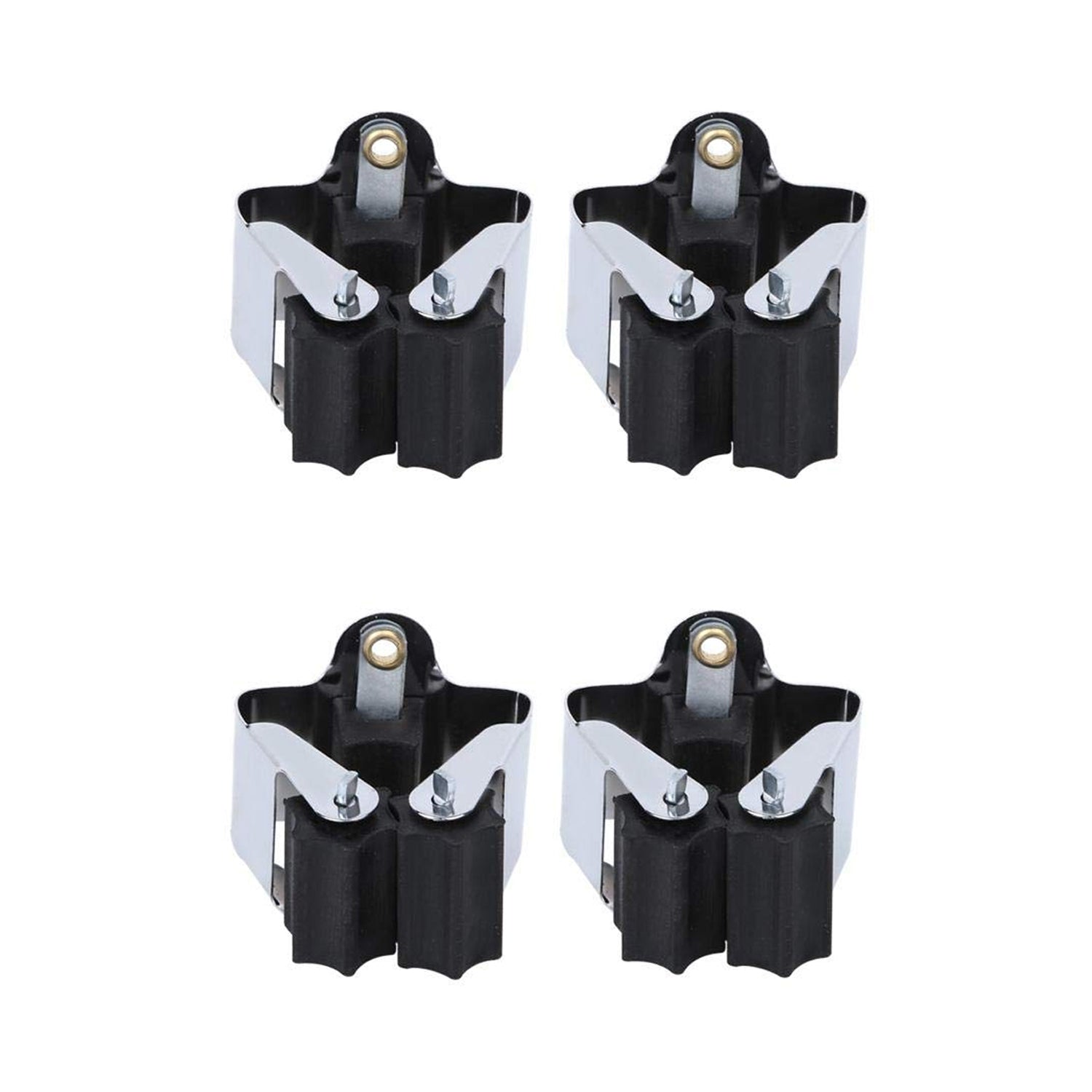 Variety of cleaning and garden tools neatly organized on multiple wall mount holders.
