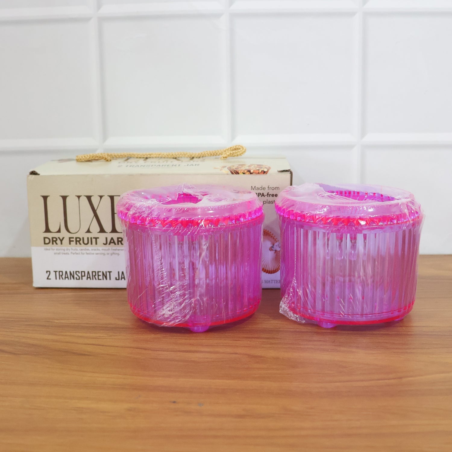 Transparent luxury dry fruit storage jar without lid visible