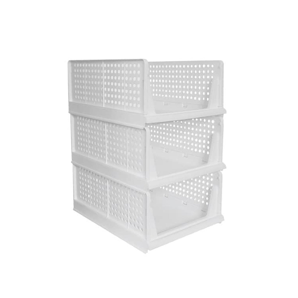 Stackable 3-layer closet organizer, perfect for efficient wardrobe clothes storage and decluttering.