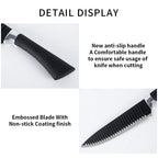 Stylish stainless steel kitchen knife set displayed with all accessories.