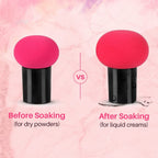 Angled view of makeup sponge puff with ergonomic handle