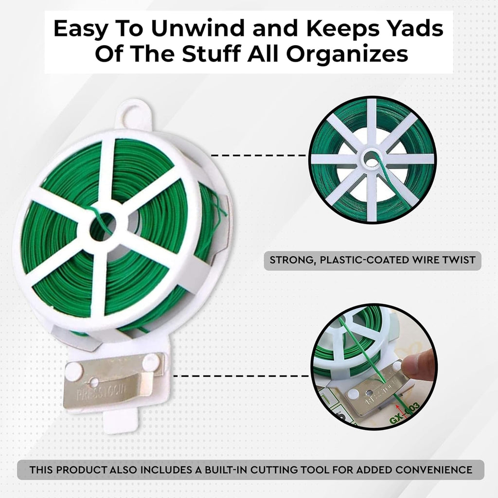 Roll of green twist tie wire for crafting and organizing