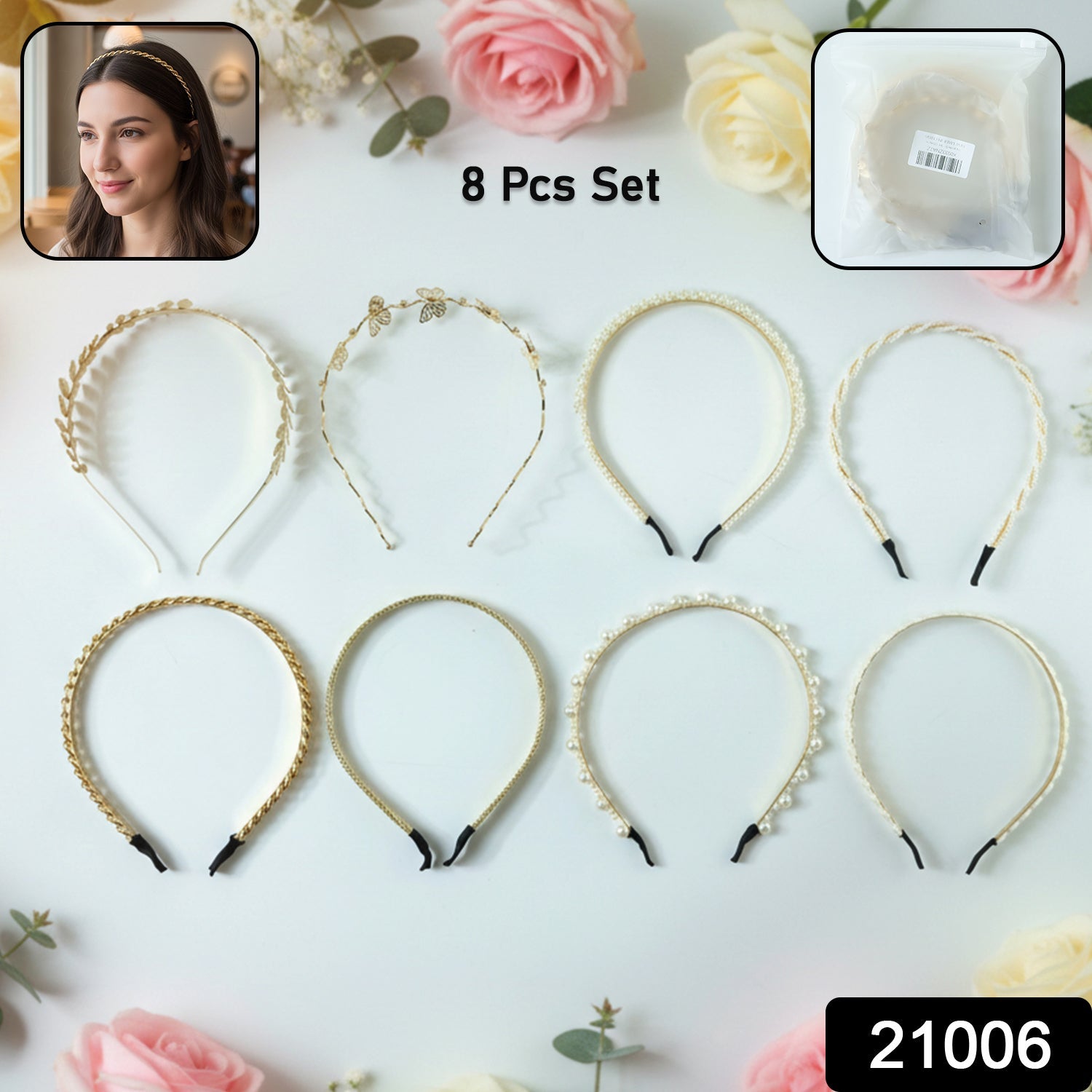 Assorted stylish hair bands pack featuring textured and floral patterns