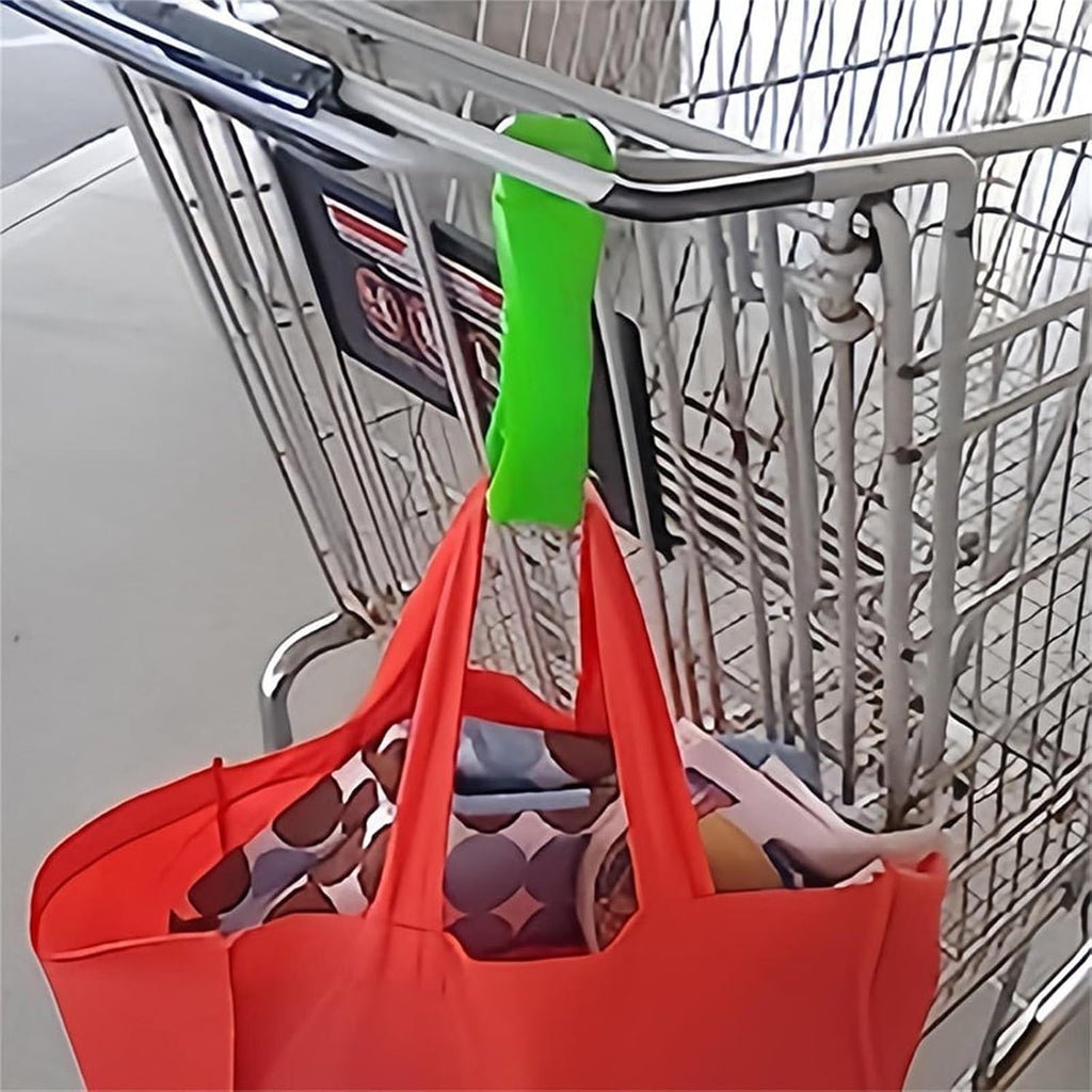 Ergonomic grocery bag carrier in a vibrant multi-color finish.