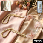 Decorative floral bead curtain holder with twisted rope design
