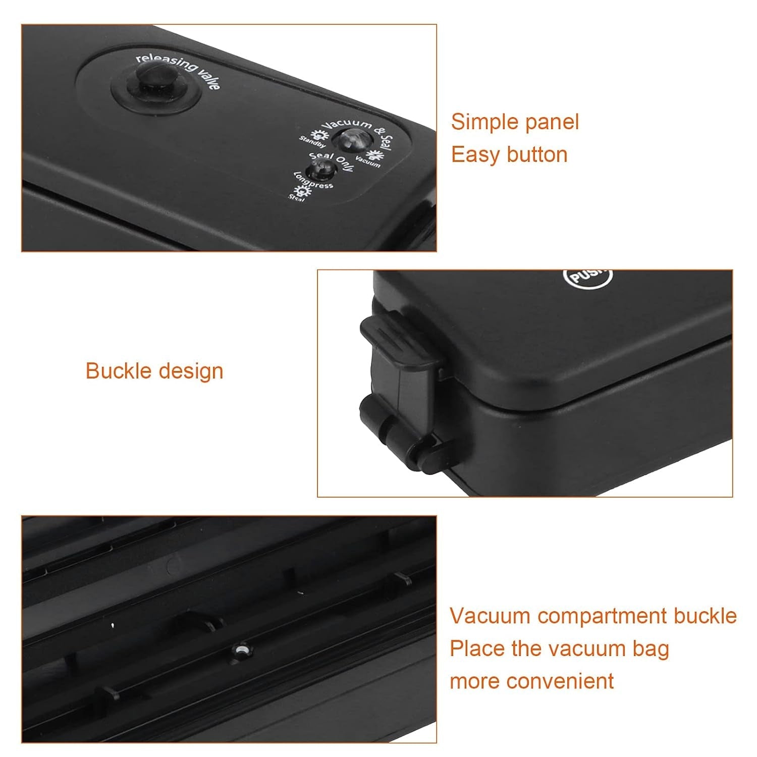 Sleek and modern design of the Tidy Table vacuum sealer machine from a side view.