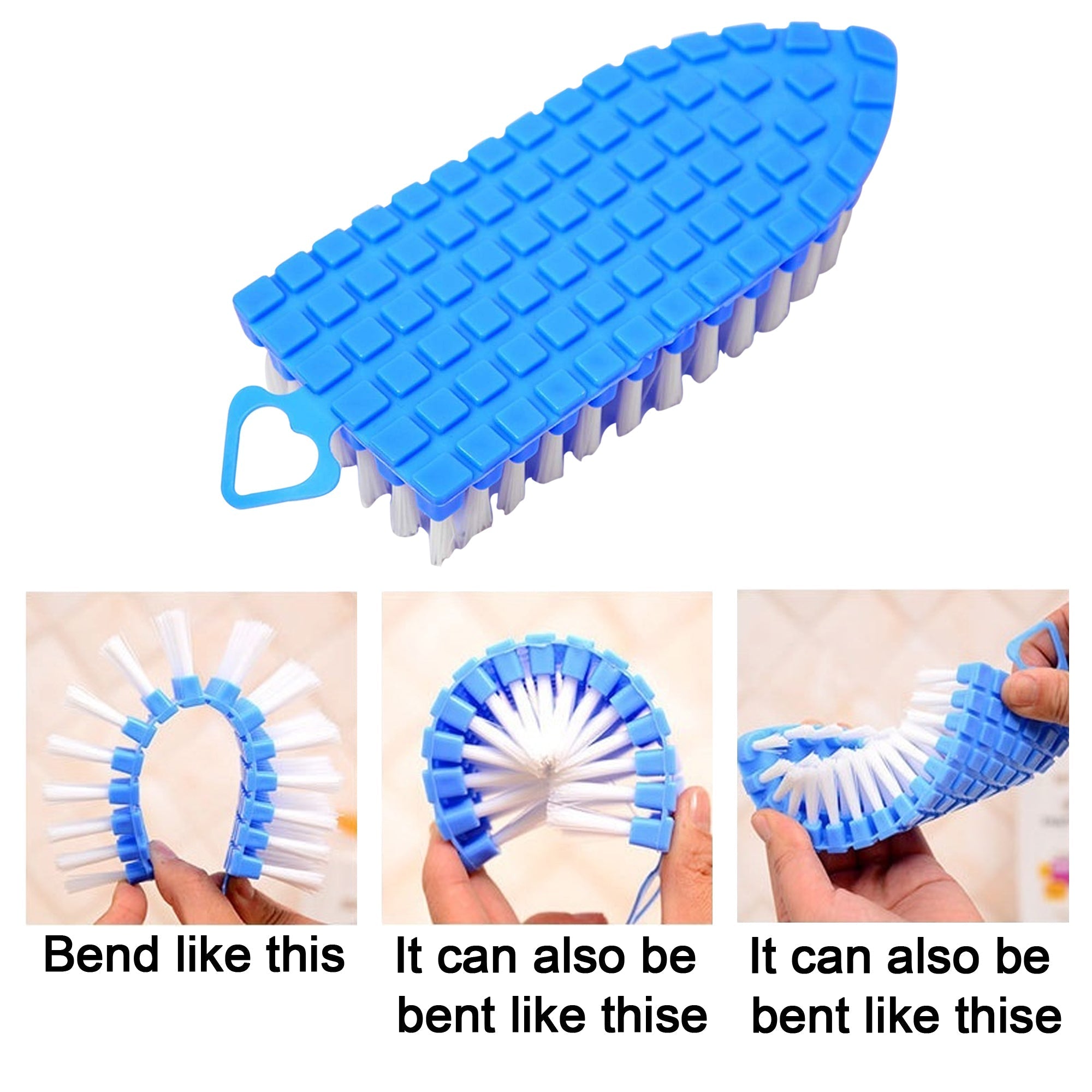 Multipurpose flexible cleaning brush demonstrating its bendability.