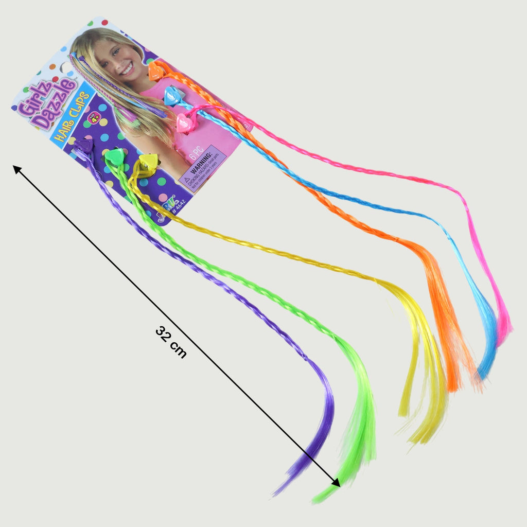 Rainbow coloured braided clip-in hair extensions for kids vibrant style