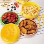 Top view of the circular burger lunch box, highlighting its unique design.