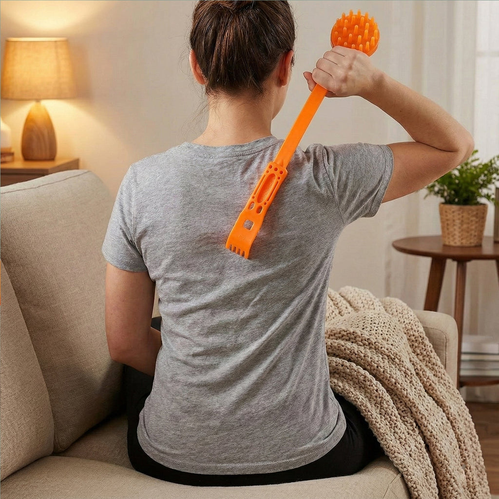 Close-up view of textured massage roller heads on dual-head body roller stick