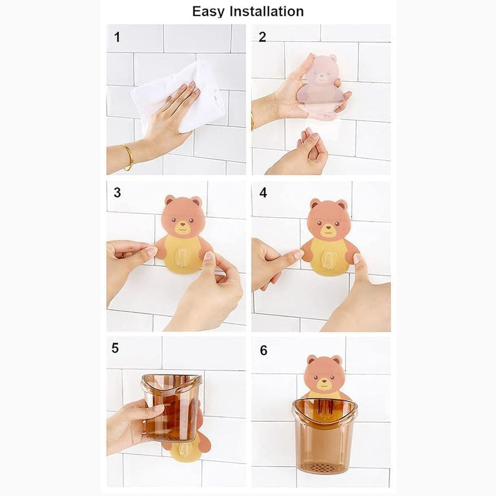Durable plastic teddy bear toothbrush holders in assorted colors