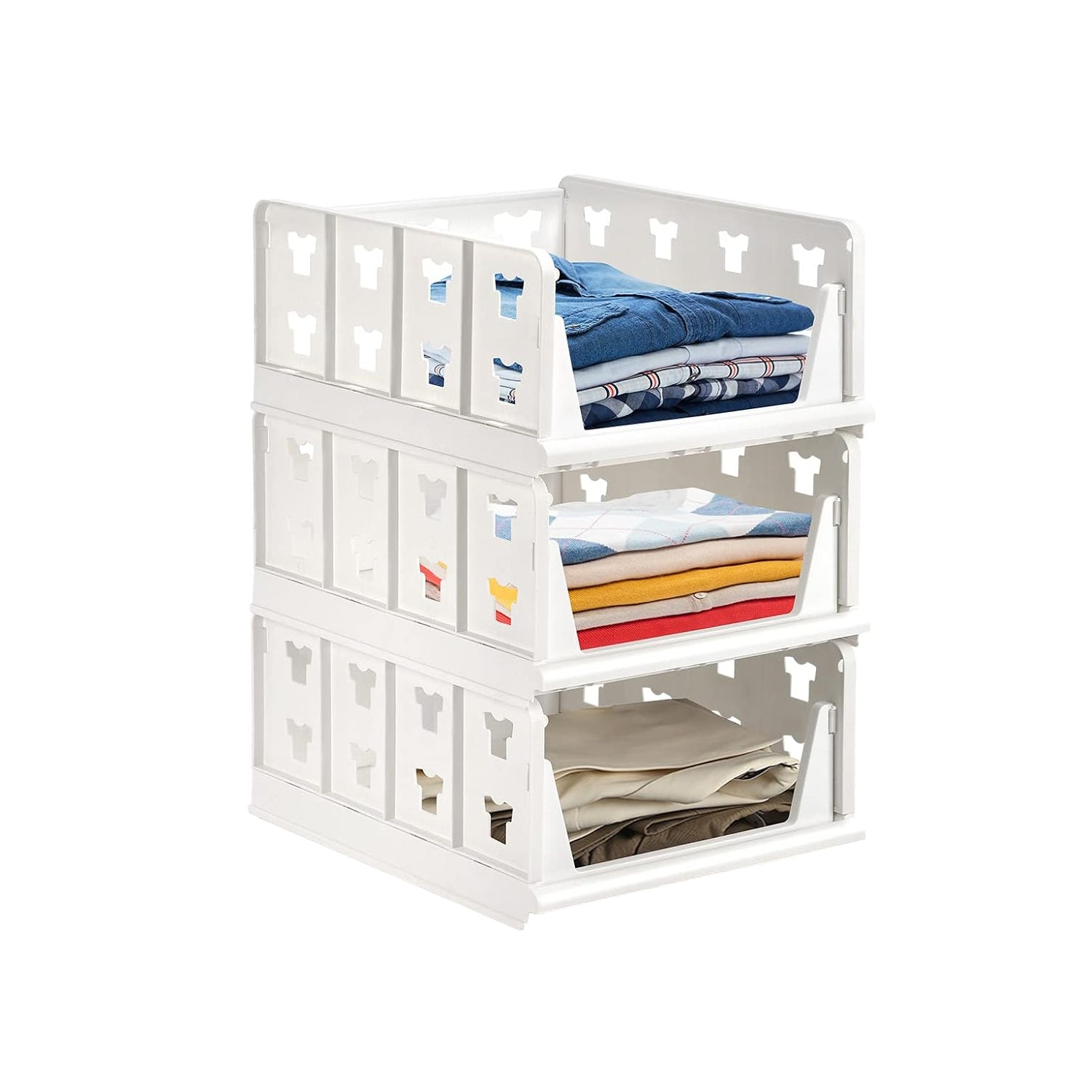 Multifunctional storage solution shown in a kitchen, bedroom, and bathroom.