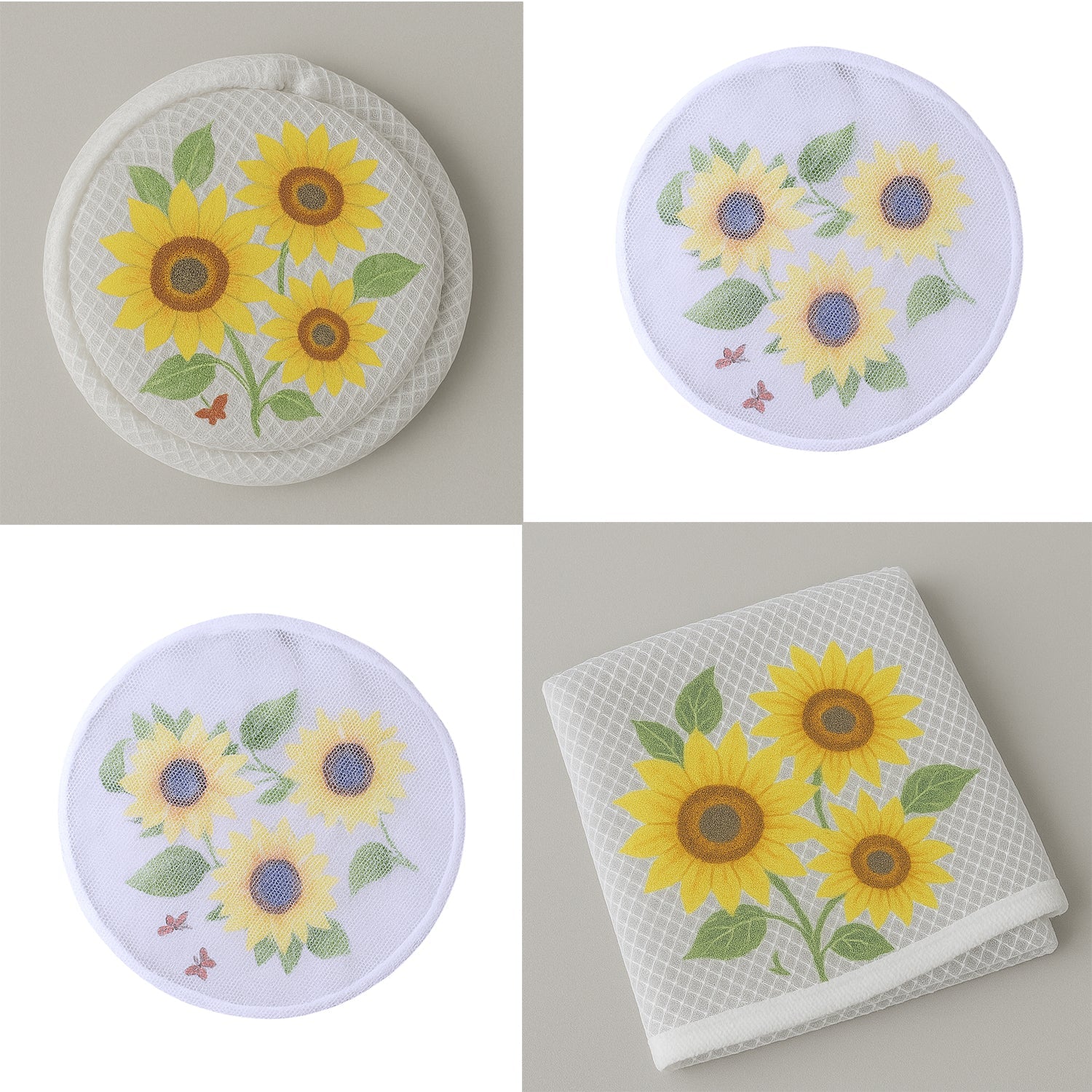 Bright sunflower design fan cover enhancing the look of a fan grill